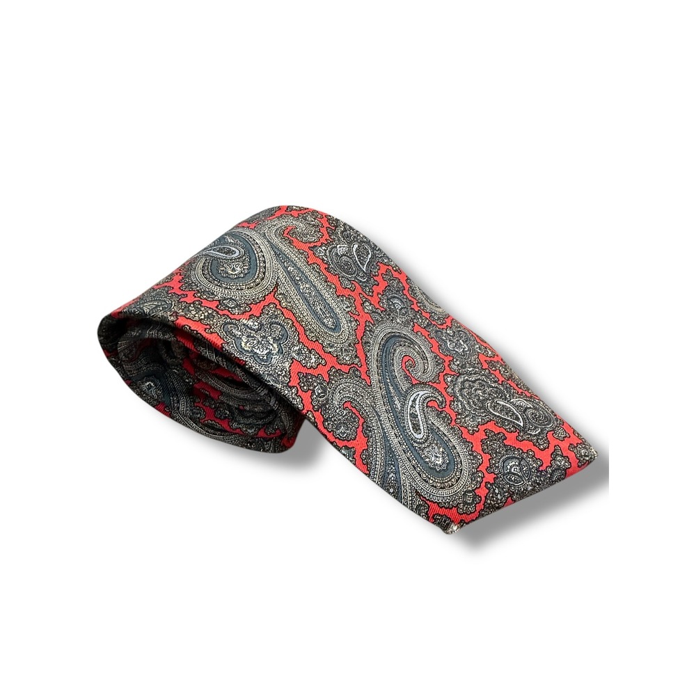 Christian Dior Paisley Silk Tie Red Gray Made‎ USA Italy Fabric